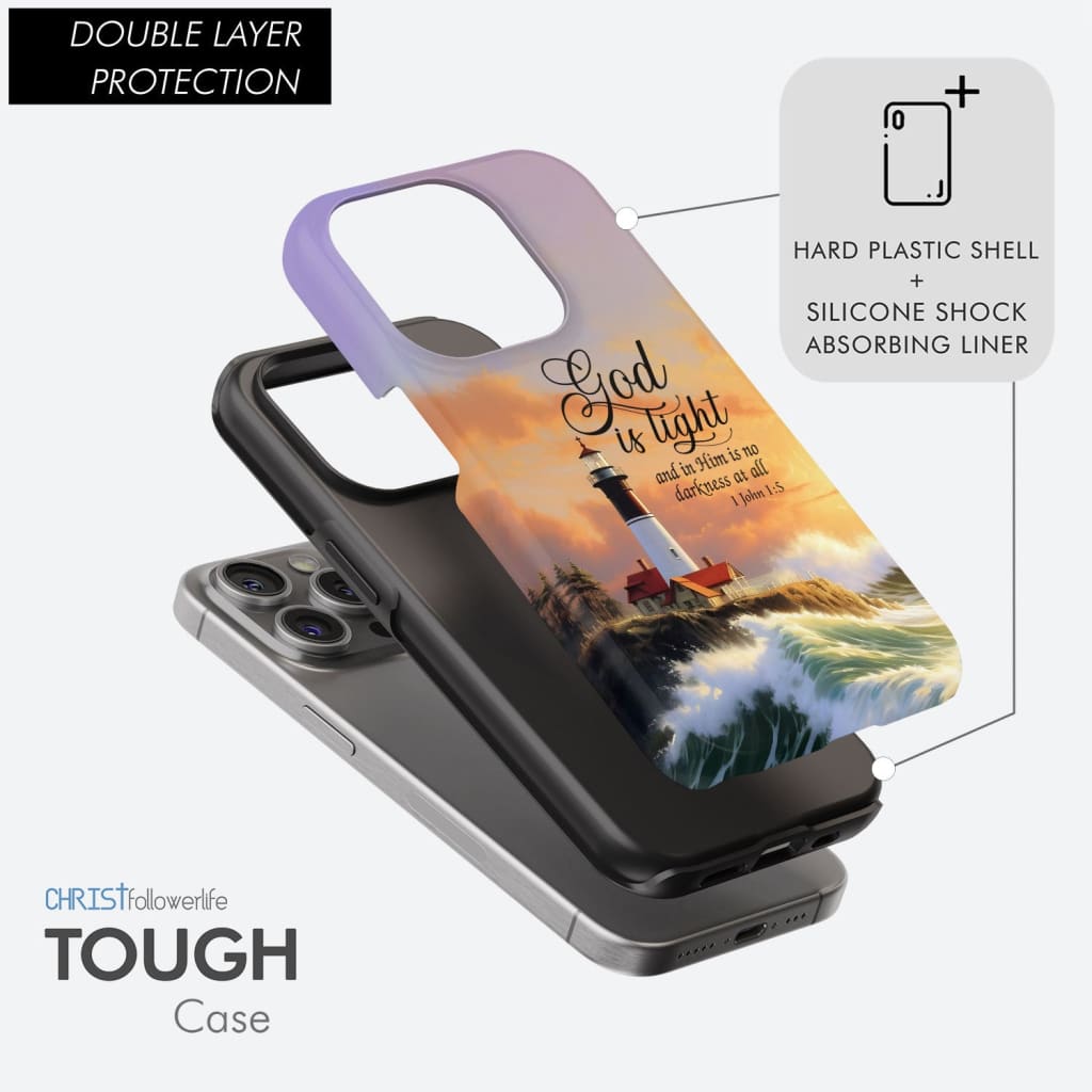 1 John 1:5 God is Light, Lighthouse, Christian Phone Case