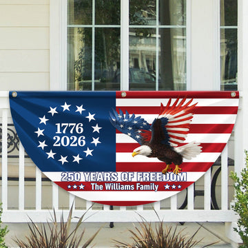 Personalized 250 Years Of Freedom 1776–2026 Eagle Non-Pleated Fan Flag