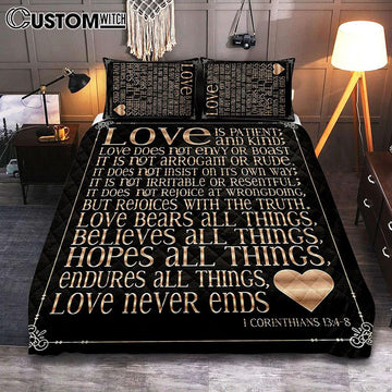 1 Corinthians 13 4 8 Love Is Patient &amp; Kind Quilt Bedding Set Cover Twin Bedding Decor - Christian Quilt Bedding Set Bedroom Decor