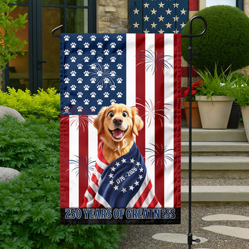 Personalized My Dog Loves America 250 Patriotic Garden Flag