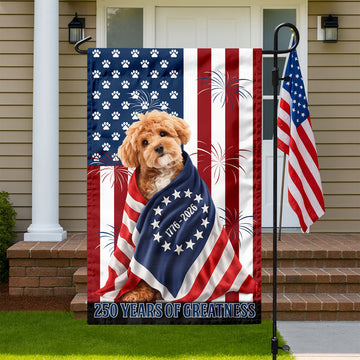 Custom Photo My Dog, Cat Loves America 250 Patriotic Garden Flag