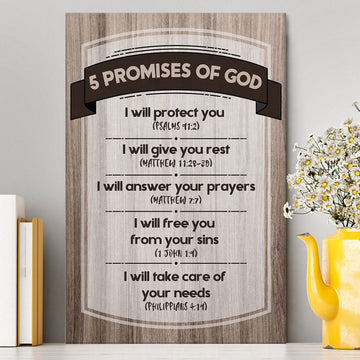5 Promises Of God Canvas Wall Art - Christian Canvas Prints - Religious Wall Decor