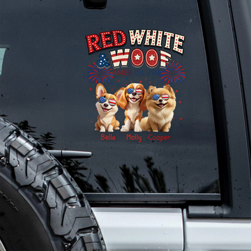 Red White Woof - Personalized Car Window Decal Sticker