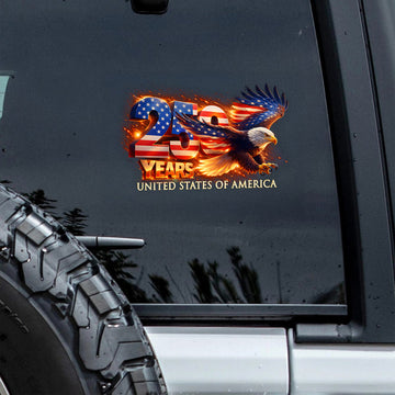 America 250 Patriotic Strong Bald Eagle - Fire Design Car Window Decal Sticker