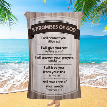 5 Promises Of God Beach Towel - Christian Beach Towel - Religious Beach Towel