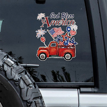 Custom Name God Bless America Patriotic Red Truck Car Window Decal Sticker