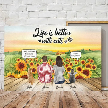 Custom Canvas/Poster Prints for Family/Pet Lovers - Unique Gift Personalized With Dogs/Cats breed &amp; Names - Mom Dad with Pets - Life is better with fur babies - (Up to 5 Dogs/Cats/People)