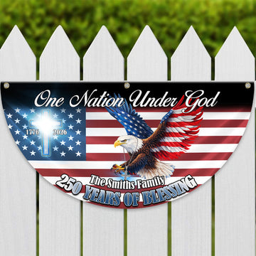 Personalized One Nation Under God 1776–2026 Semiquincentennial Non-Pleated Fan Flag