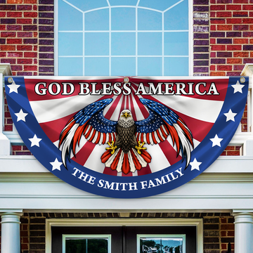 Custom Family Name God Bless America Patriotic Eagle Non-Pleated Fan Flag