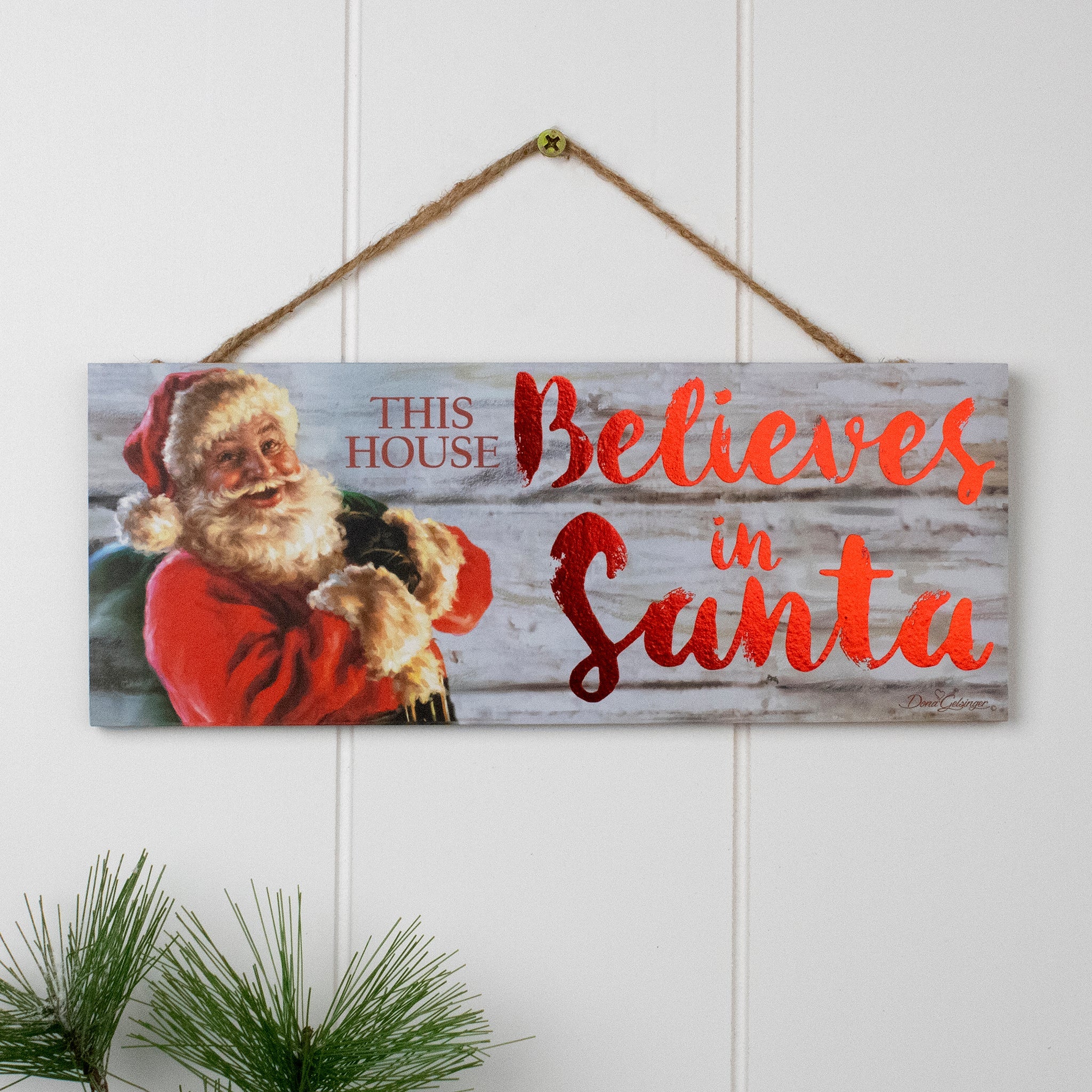 Believe in Santa Wooden Sign with Rope Hanger