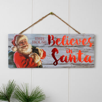 Believe in Santa Wooden Sign with Rope Hanger