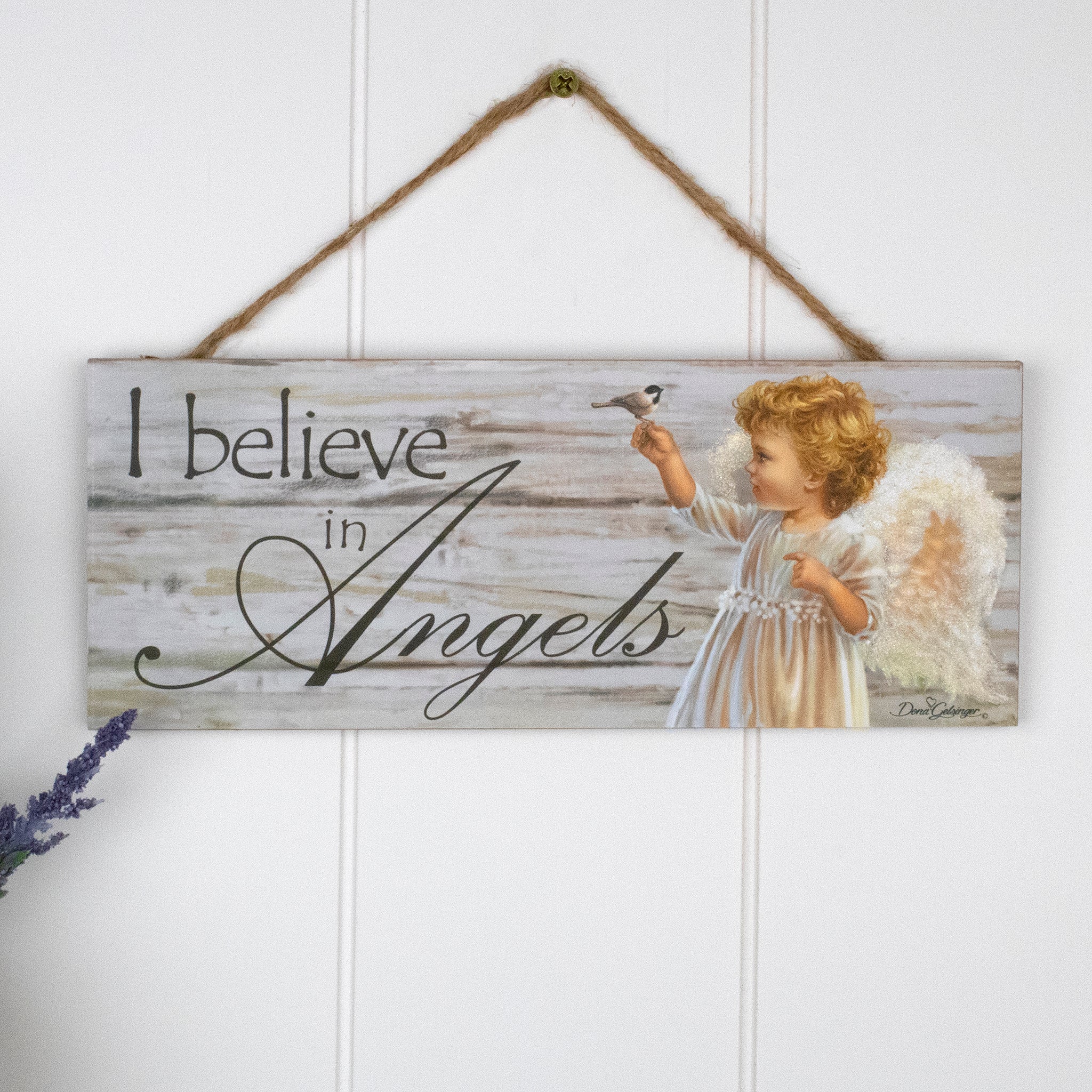 Believe in Angels Wooden Sign with Rope Hanger