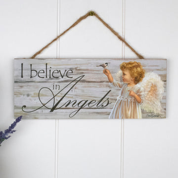 Believe in Angels Wooden Sign with Rope Hanger
