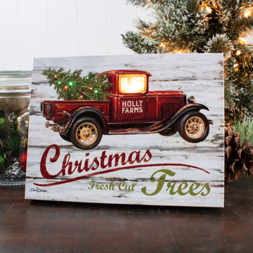 Red Truck Christmas 8x6 Lighted Tabletop Canvas
