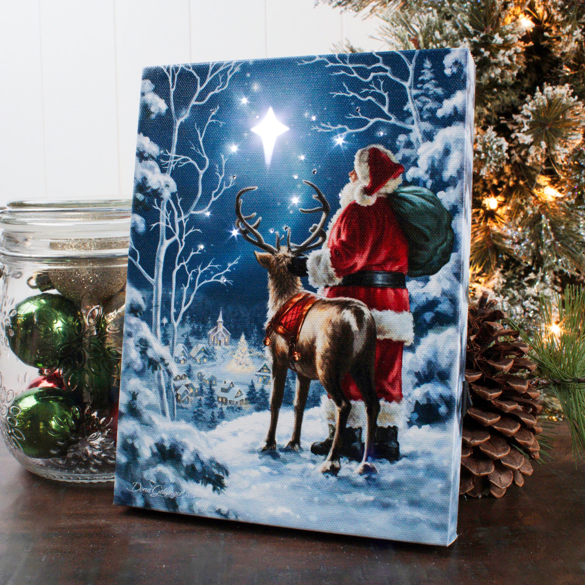 Starry Night Santa 8x6 Lighted Tabletop Canvas