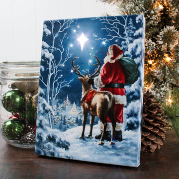 Starry Night Santa 8x6 Lighted Tabletop Canvas