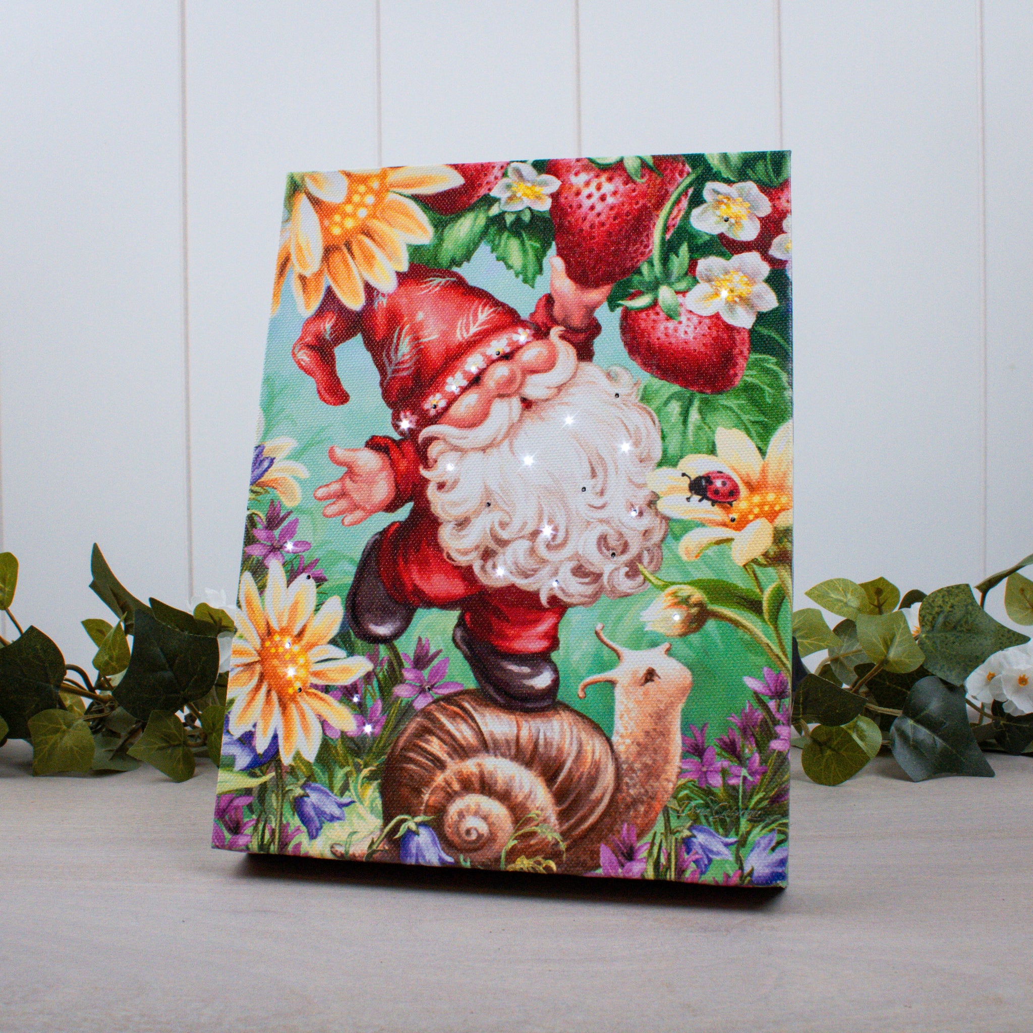 Strawberry Gnome 8x6 Lighted Tabletop Canvas