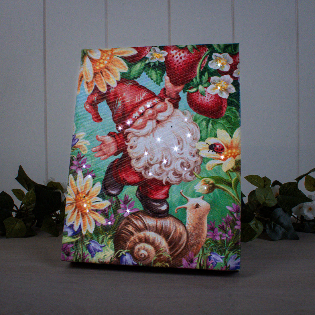 Strawberry Gnome 8x6 Lighted Tabletop Canvas