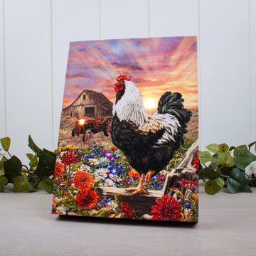 Rooster Crow 8x6 Lighted Tabletop Canvas
