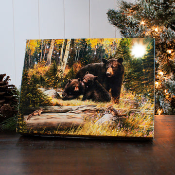 Black Bear Family 8x6 Lighted Tabletop Canvas