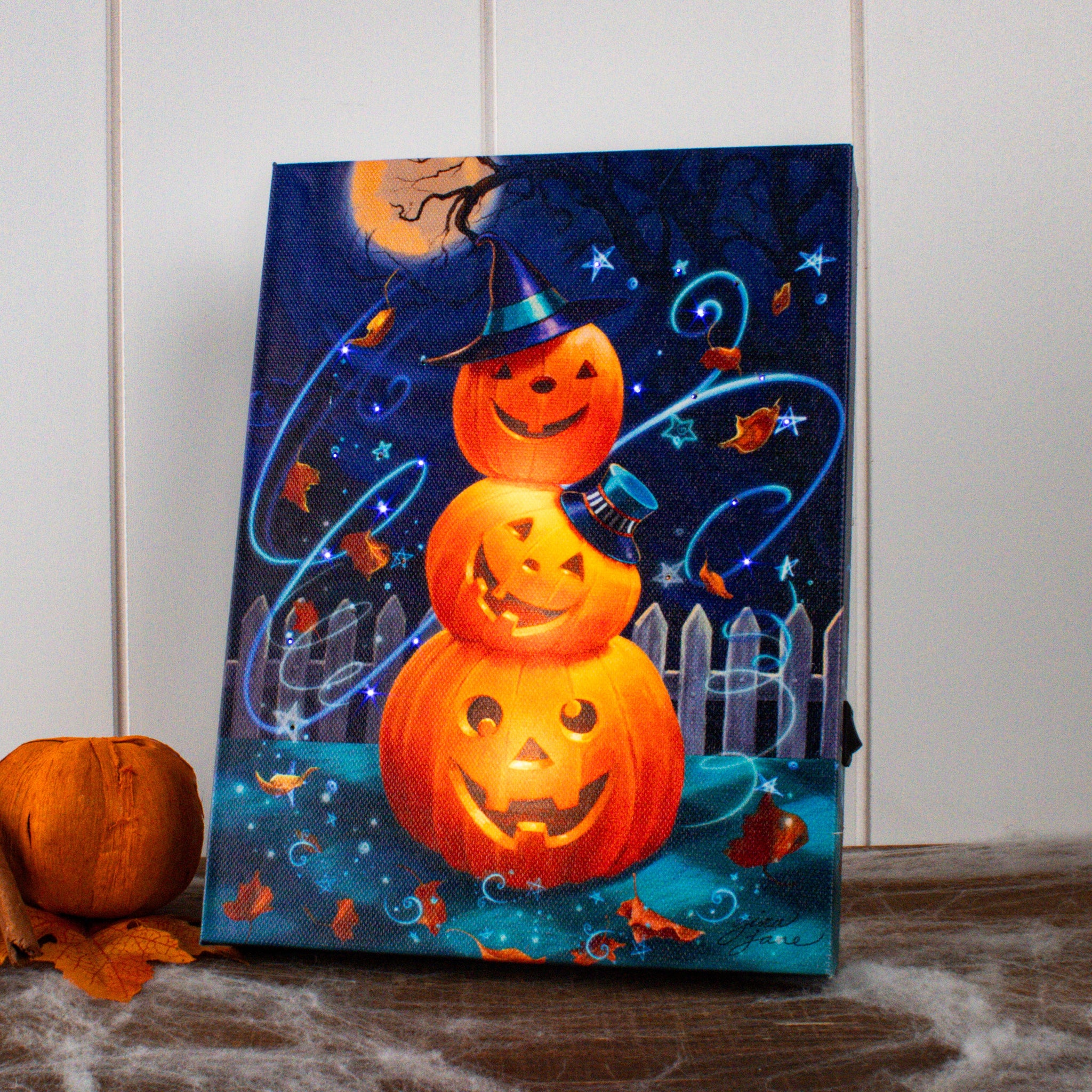 Pumpkin Stacks 8x6 Lighted Tabletop Canvas