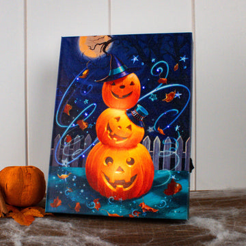 Pumpkin Stacks 8x6 Lighted Tabletop Canvas
