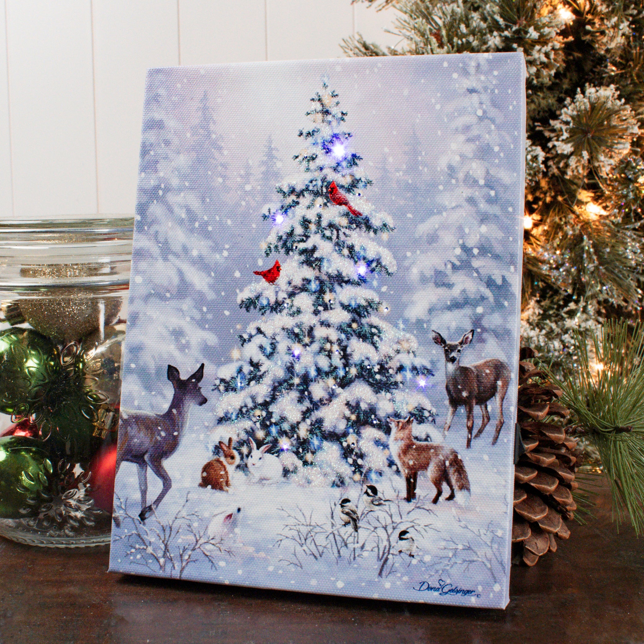 Woodland Christmas 8x6 Lighted Tabletop Canvas