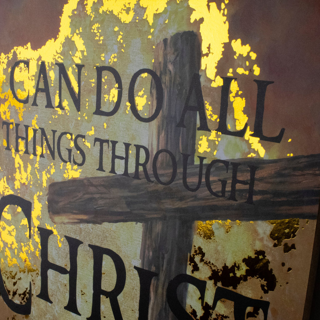 All Things Through Christ Wooden Sign with Rope Hanger