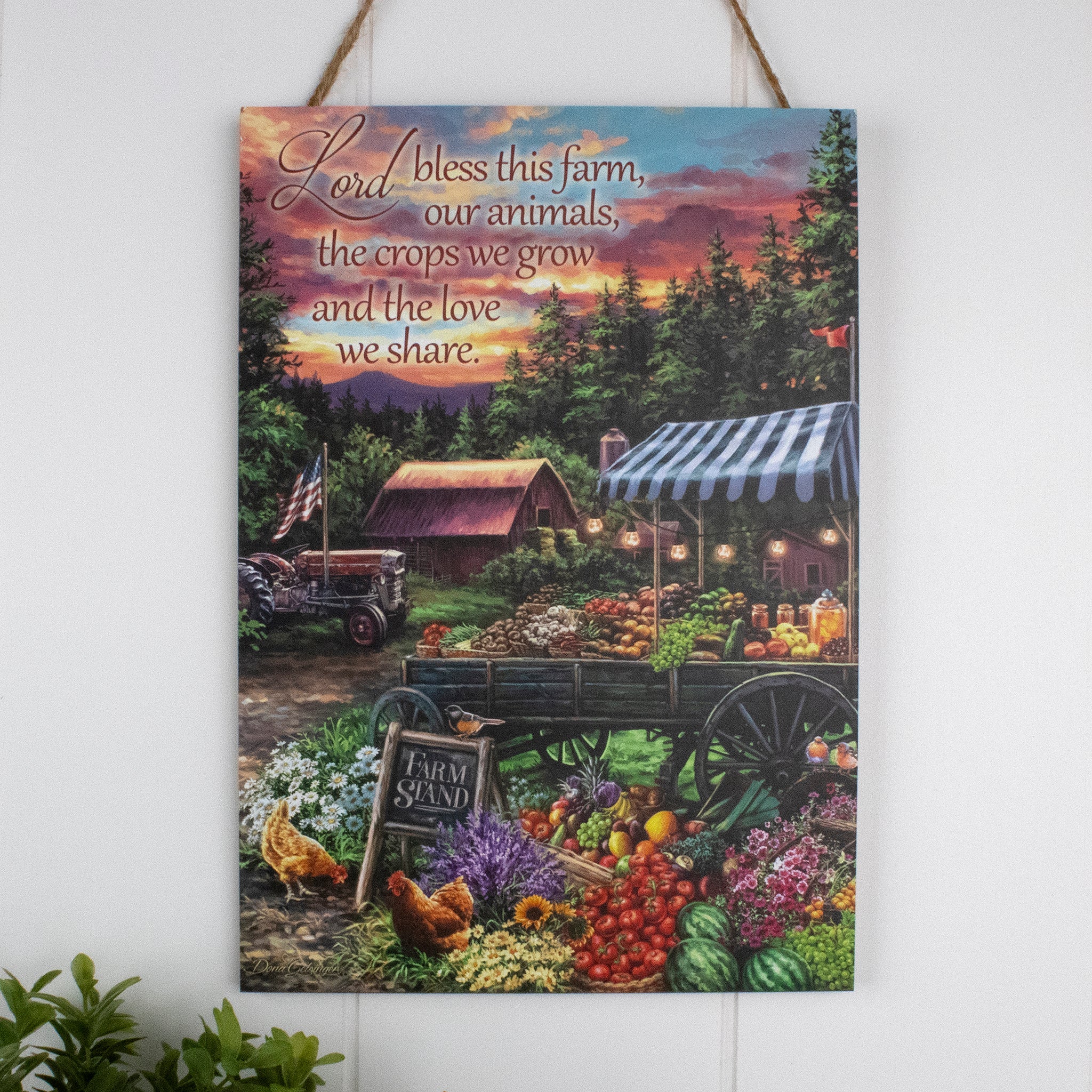 Bless this Farm Wooden Sign with Rope Hanger