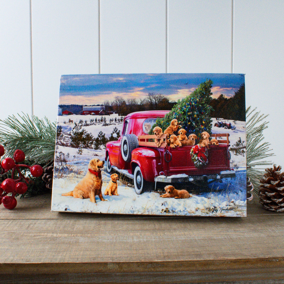 A Puppy Christmas 8x6 Lighted Tabletop Canvas