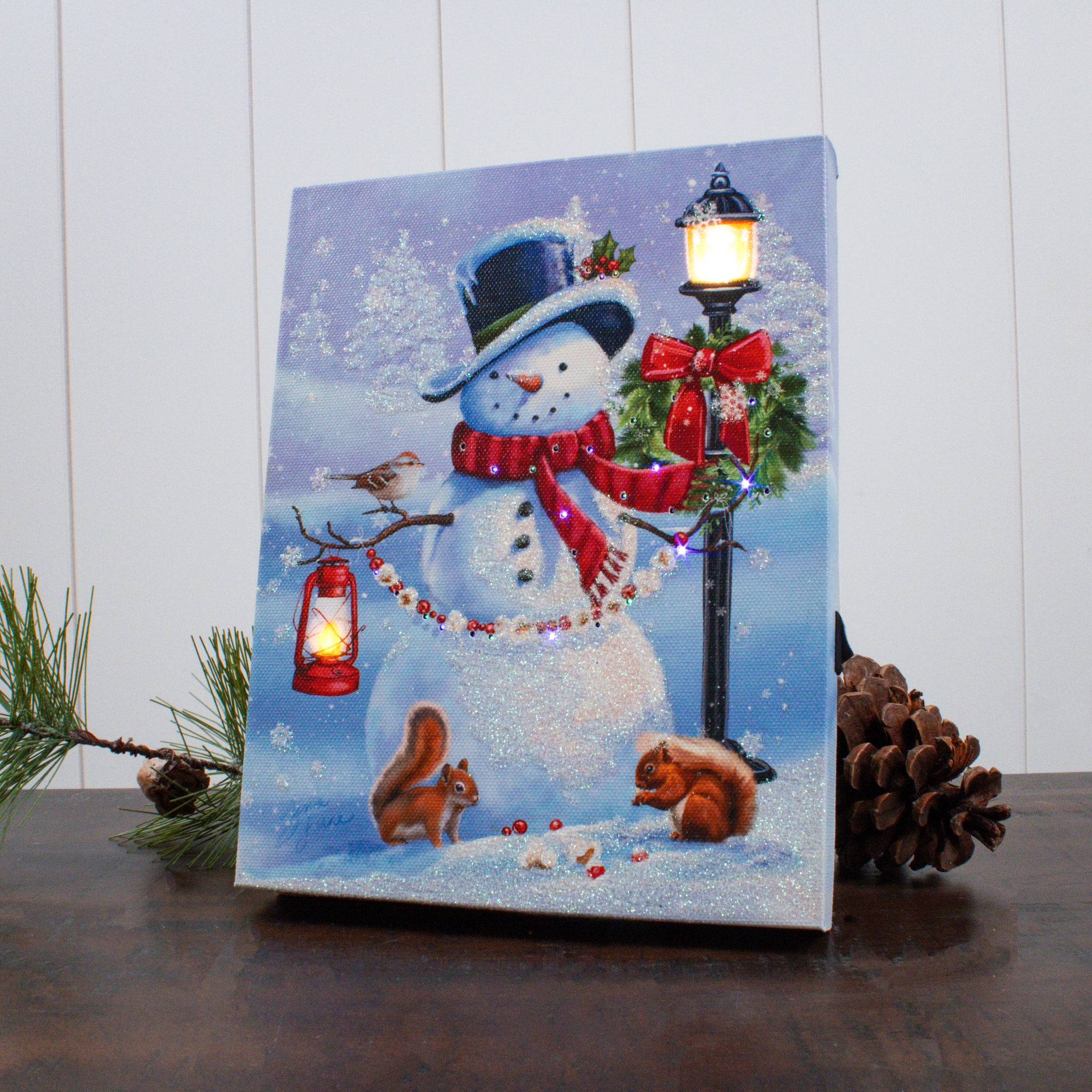 Merry Snowman 8x6 Lighted Tabletop Canvas