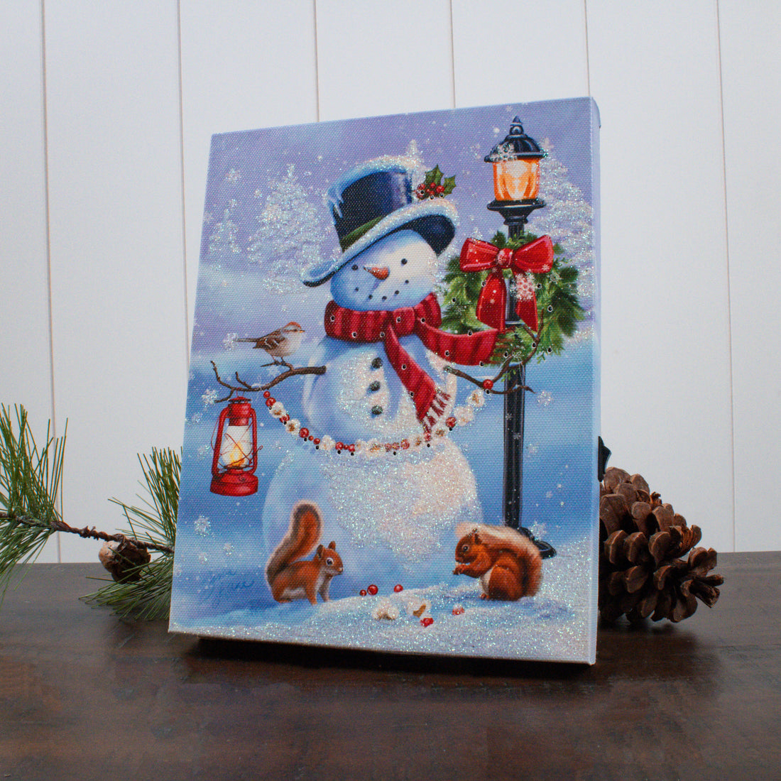 Merry Snowman 8x6 Lighted Tabletop Canvas