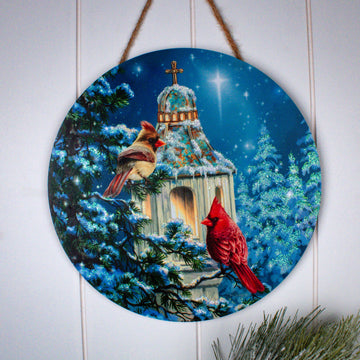 Little Cardinal Chapel Wooden Sign with Rope Hanger