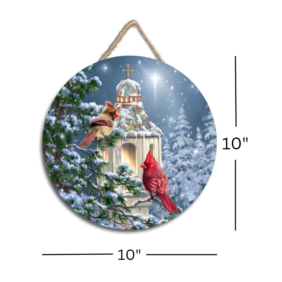 Little Cardinal Chapel Wooden Sign with Rope Hanger