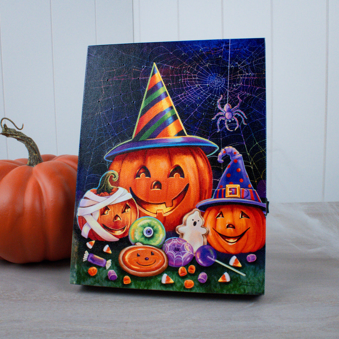 Pumpkin Trio 8x6 Lighted Tabletop Canvas
