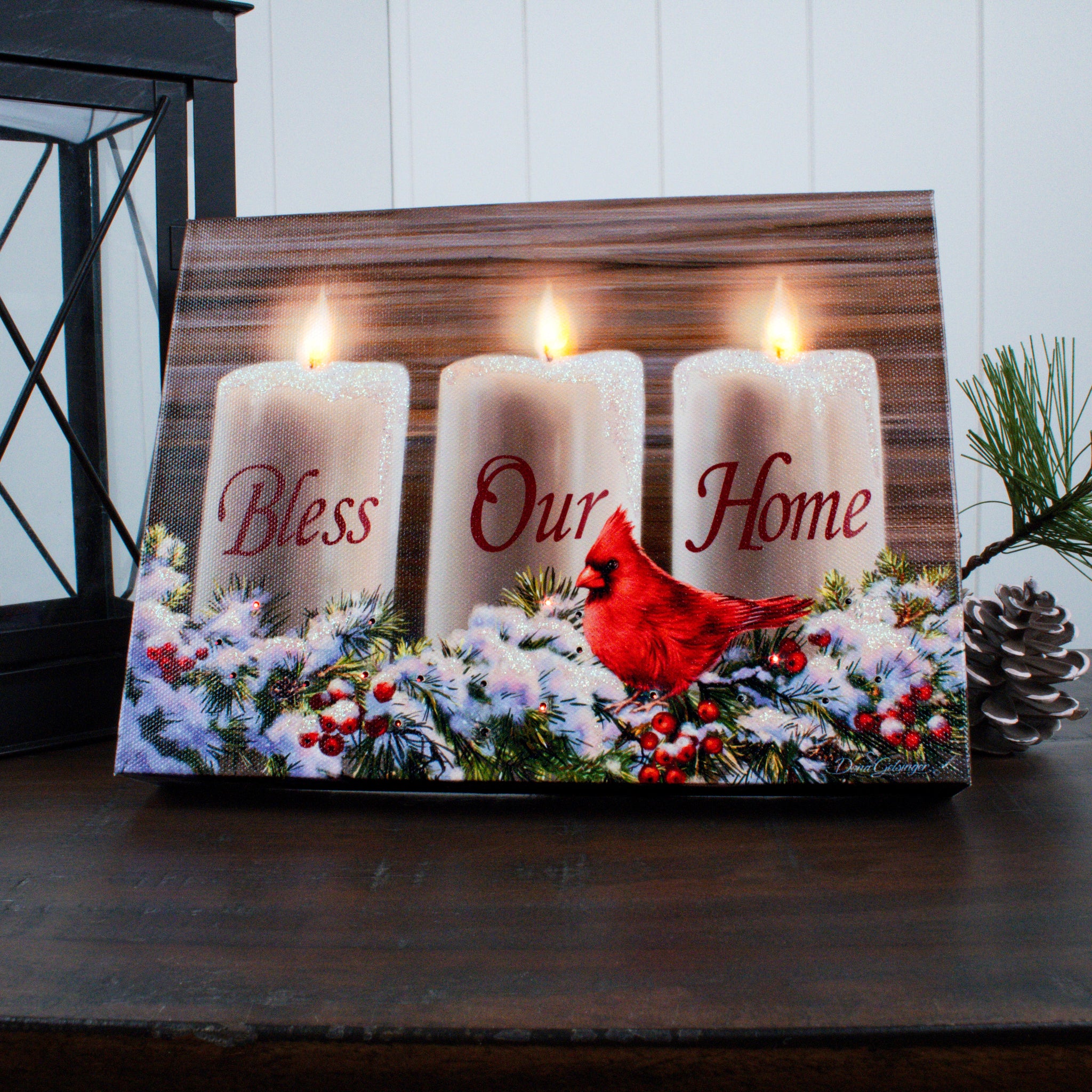 Bless Our Home Christmas 8x6 Lighted Tabletop Canvas