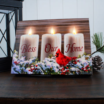 Bless Our Home Christmas 8x6 Lighted Tabletop Canvas