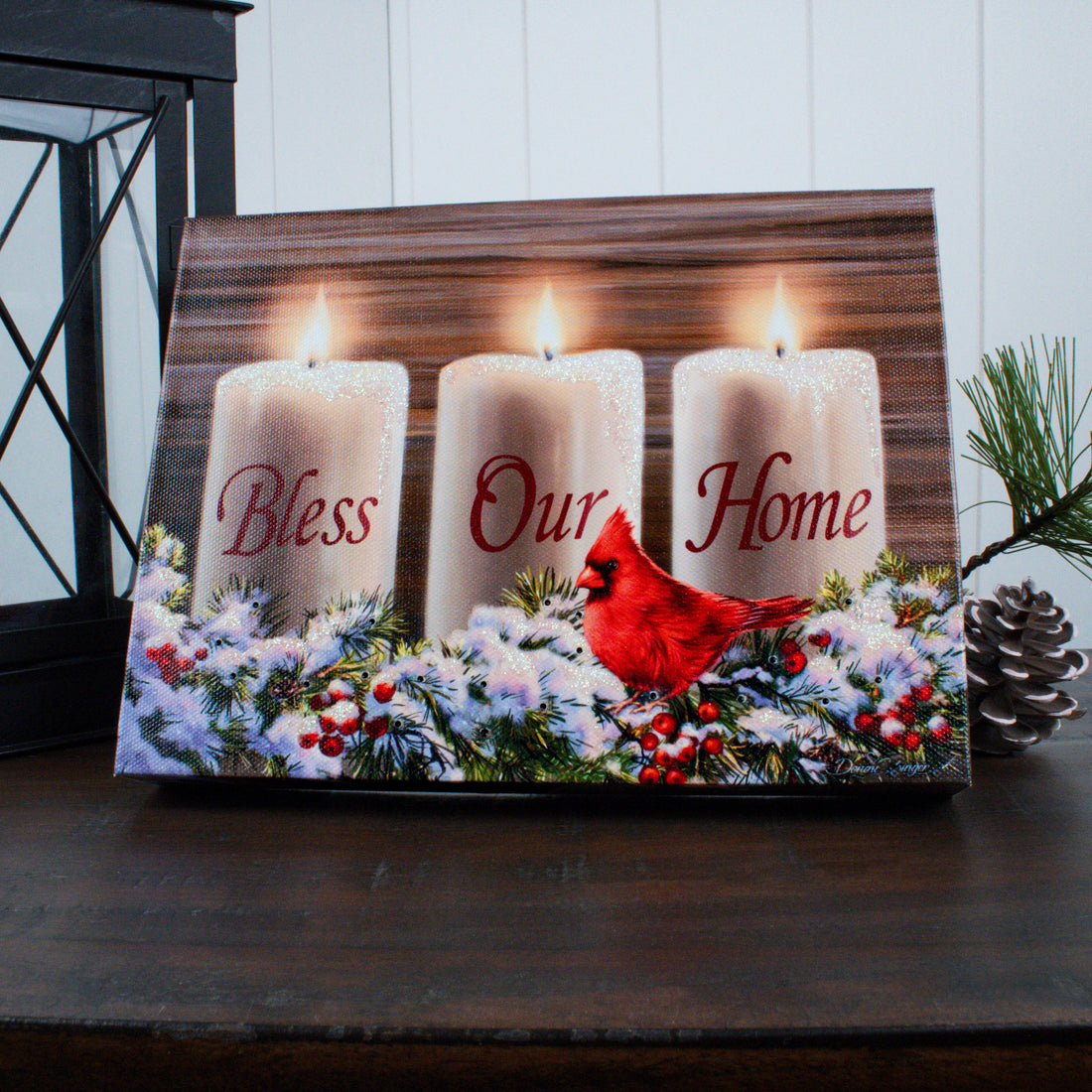 Bless Our Home Christmas 8x6 Lighted Tabletop Canvas