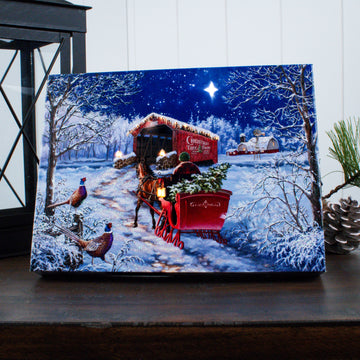Starry Winter Night 8x6 Lighted Tabletop Canvas