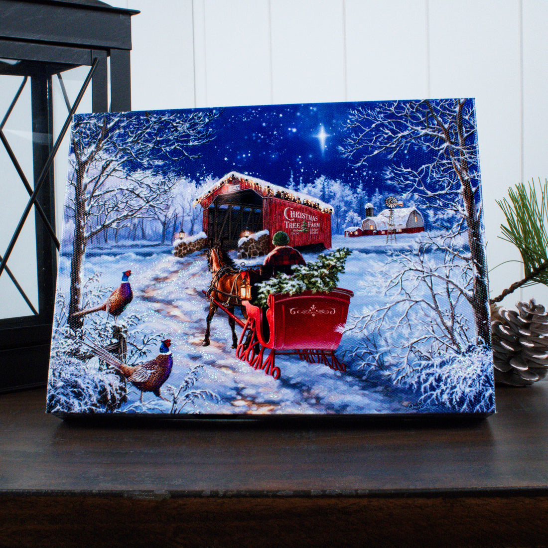 Starry Winter Night 8x6 Lighted Tabletop Canvas