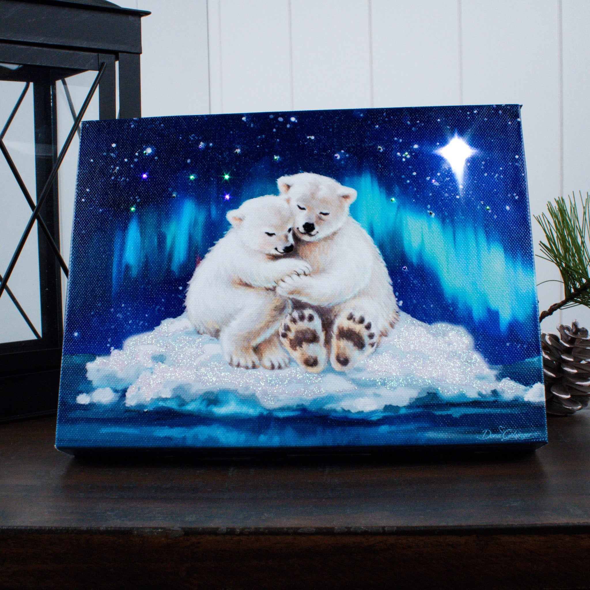 Polar Bears in Love 8x6 Lighted Tabletop Canvas