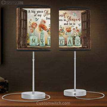 A Big Piece Of My Heart Vintage Hibiscus Flower Table Lamp - To My Dad Large Table Lamp Art - Christian Lamp Gift - Religious Table Lamp Prints