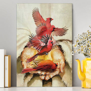 A Cardinal On His Hand Jesus Canvas Wall Art - Christian Canvas Prints - Bible Verse Canvas Art
