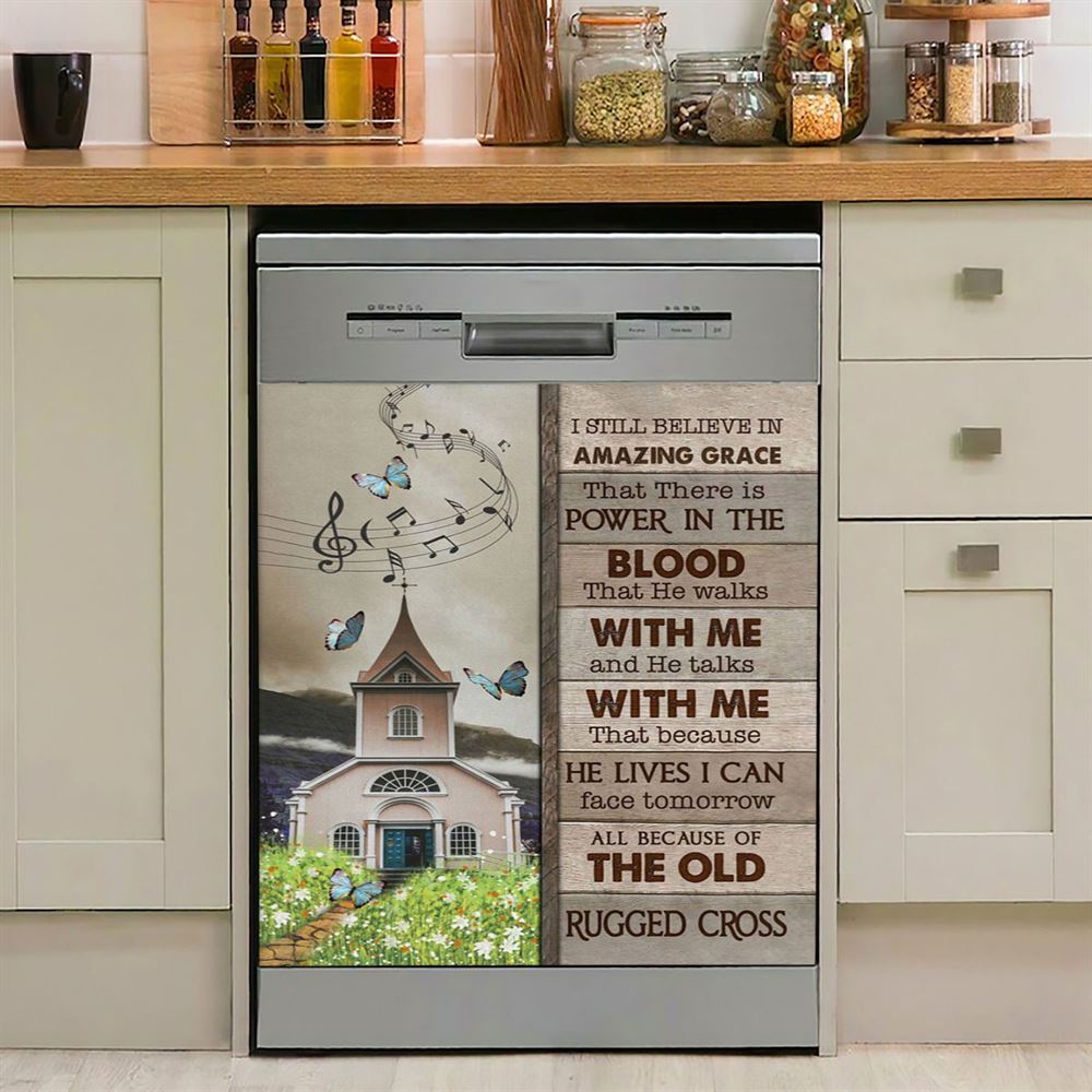 A Church On Hill I Still Believe In Amazing Grace Dishwasher Cover, Christian Dishwasher Magnet Cover, Religious Kitchen Decor