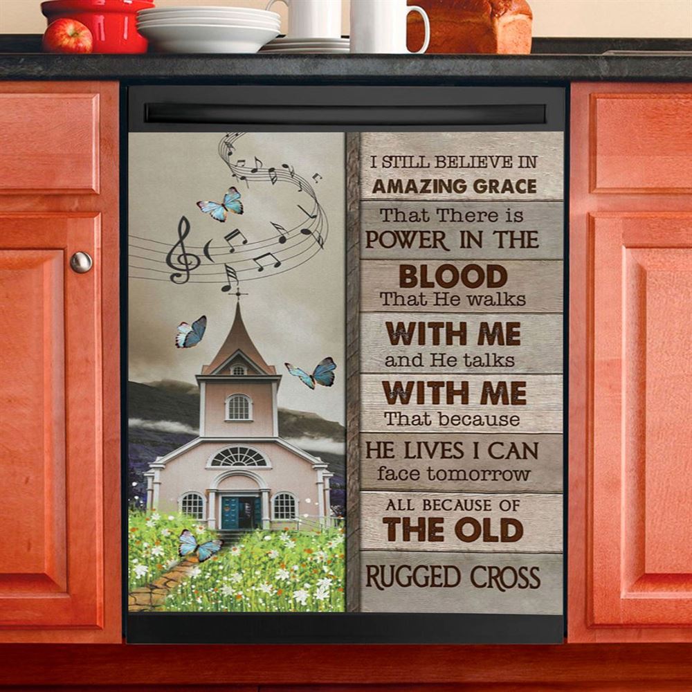 A Church On Hill I Still Believe In Amazing Grace Dishwasher Cover, Christian Dishwasher Magnet Cover, Religious Kitchen Decor