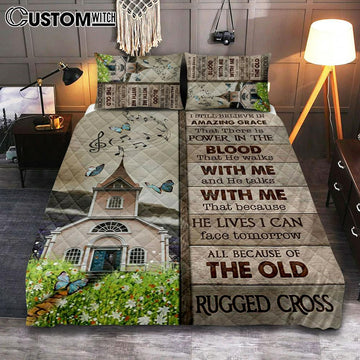 A Church On Hill I Still Believe In Amazing Grace Quilt Bedding Set Bedroom - Christian Quilt Bedding Set Prints - Religious Cover Twin Bedding Decor