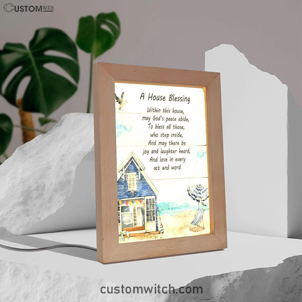 A House Blessing Frame Lamp Prints - God Bless This House Decor - Christian Night Light Decor