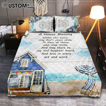 A House Blessing Quilt Bedding Set Prints - God Bless This House Cover Twin Bedding Decor - Christian Quilt Bedding Set Bedroom Decor