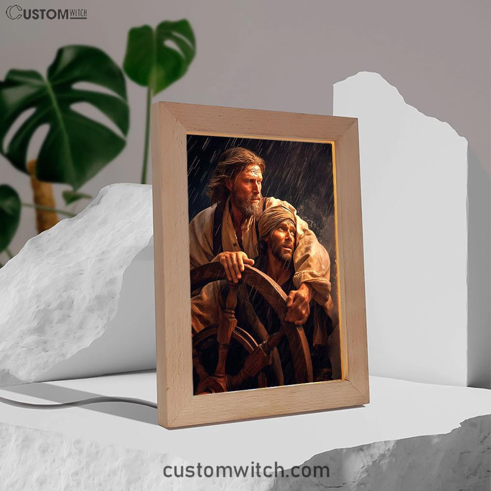 A Portrait Of Jesus Christ Behind A Sailor Frame Lamp Prints - Jesus Frame Lamp Art - Christian Art Decor