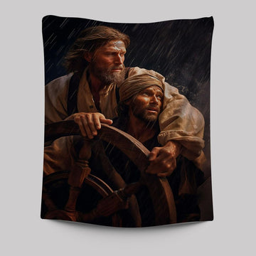 A Portrait Of Jesus Christ Behind A Sailor Tapestry Prints - Jesus Tapestry Art - Christian Wall Art Decor